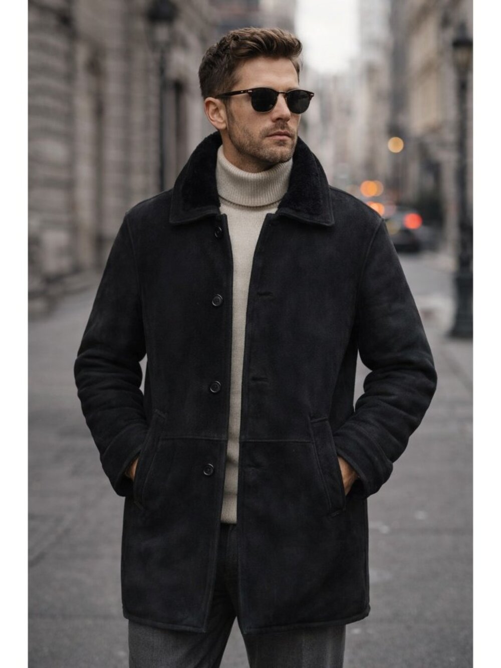 Movimento Shearling Coat Black Sheepskin Leather Jacket Mens 38 Fur Lined Winter